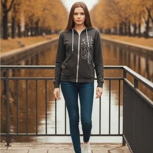 Lifetime Women's Size L Arrow Print Hoodie Sweatshirt Gray Full Zip Streetwear